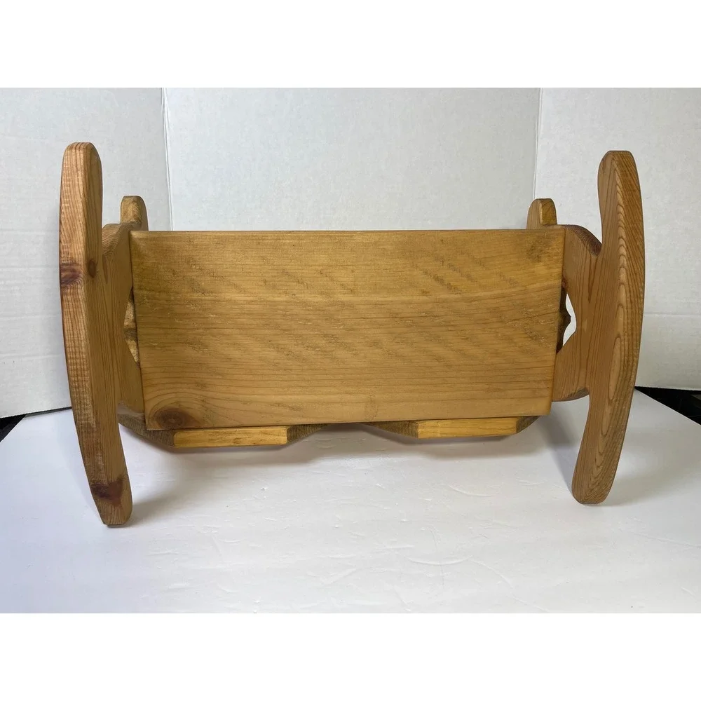 Vintage Wooden Cottagecore Rocking Bench Heart Cutouts Pine  Natural Finish